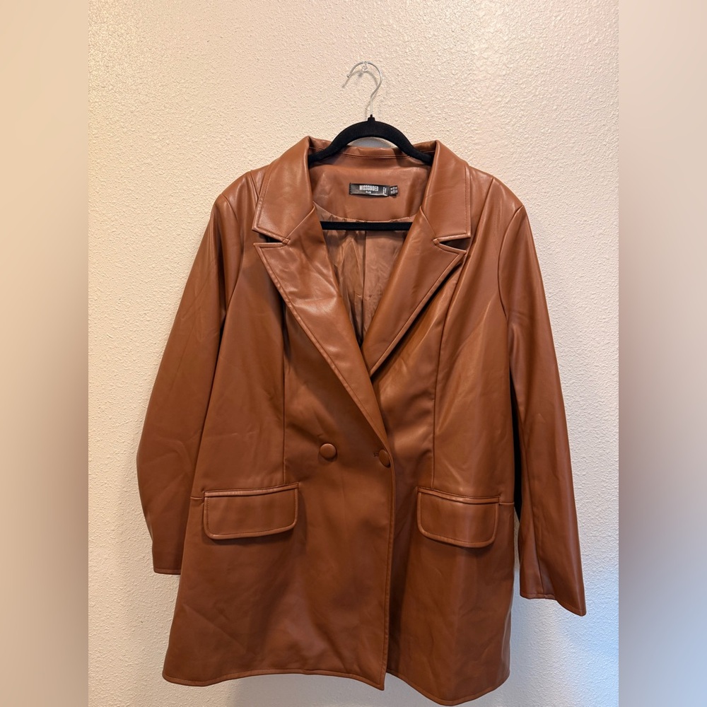 Missguided Plus Brown Faux Leather Blazer Jacket